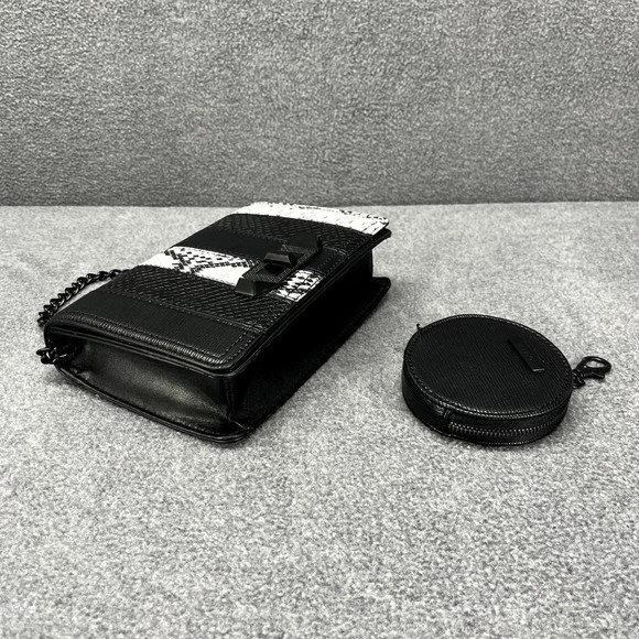 ALDO Crossbody Hand Bag + coin wallet Black & white snake skin print Purse chain - Picture 13 of 16